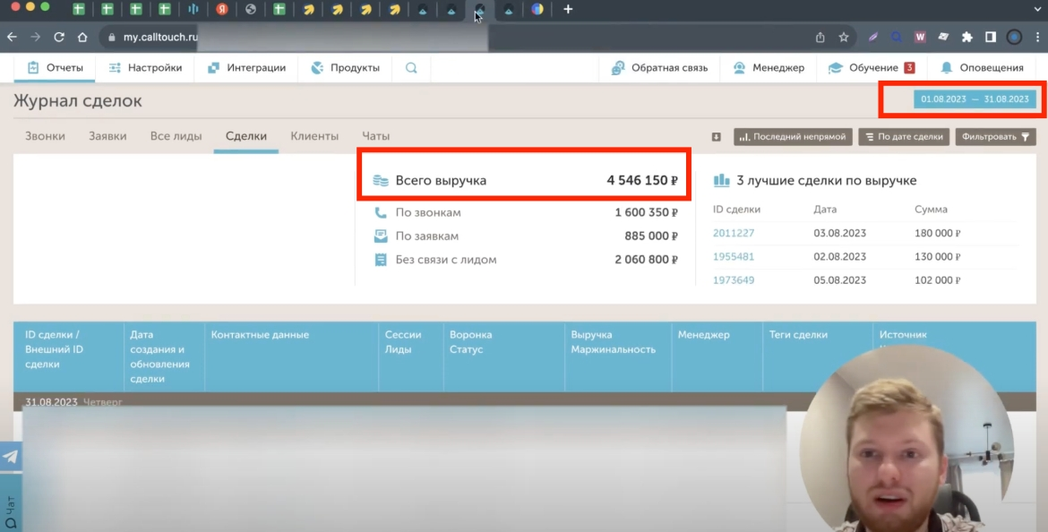 Выручка клиента за август